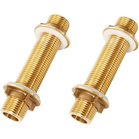2 Pièces G1/2 Raccord Cloison En Laiton, 10 Cm Mâle Tube Fileté Raccord Tuyau, Pour Les Robinets, Les Tonneaux D'Eau Pluie, Les Réservoirs D'Eau, Les Châteaux D'Eau Et Les Pompes à Eau (G1/2, 10CM) (1/5)