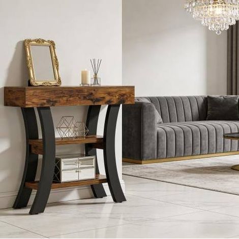 Table d'appoint 105 cm avec 3 étagères, MDF métal HAVRYA (1/5)