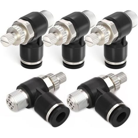 PNEUMATIC 2 Pack SL8-02 Raccordement de conduite d'air à enficher Vanne de régulation de débit d'air 8MM ou 1/4 pouce BSP angle 90 degrés Raccord de vanne de régulation de vitesse d'air