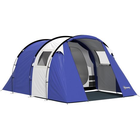 Tente de Camping pour 4 Personnes, 2 Chambres, Imperméable 3000mm, avec Tapis de Sol et Sac, 420x300x200cm, Bleu Foncé (1/5)