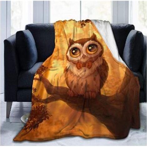 Eulen-Mikrofaserdecke, 150 × 200 cm, braun, weicher Flanell, Sofadecke für 2 Personen