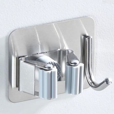 Wandmontierter Clip-Mopphalter aus Edelstahl 201 mit Halterung und Haken (1/4)