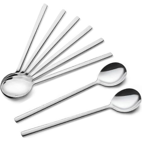Lot de 8 cuillères coréennes en acier inoxydable, cuillères à soupe de 21,5 cm, cuillères à riz, cuillères à soupe asiatiques pour la maison, la cuisine ou le four. (1/4)