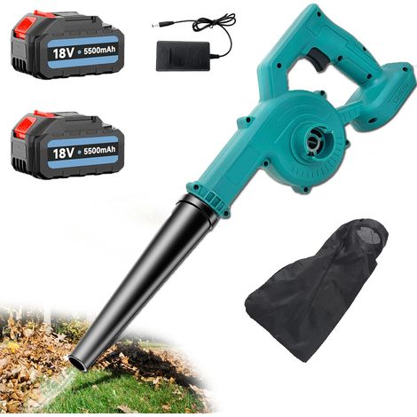 Soffiatori e aspiratori elettrici per foglie, pulitore senza fili 2 in 1, per foglie, neve, auto, rimozione della polvere +2x batteria da 5,5 A + caricabatterie rapido, compatibile con batteria Makita