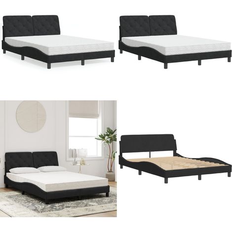 Bett mit Matratze Schwarz 140x190 cm Samt - Samtsofa - Boxspringbetten - Doppelbett - Einzelbett - Schlafzimmermöbel - Home & Living (1/5)