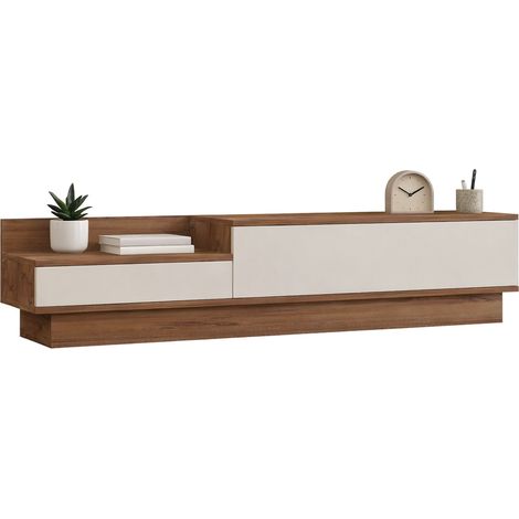 Mobile Porta tv Persico, 2 Ante, 2 Vani, Apertura a Ribalta, 160x35x35h cm Bianco