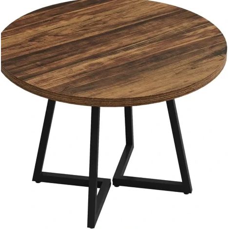 CHICFURN Mesa de comedor redonda 80 x 80 x 75 cm MDF marrón rústico, metal negro, 2 a 4 personas (1/5)
