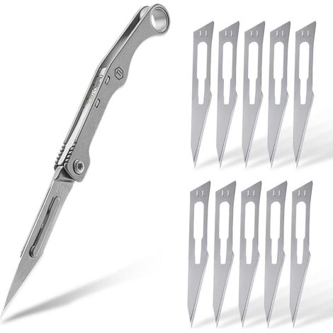 Couteau de poche avec lame 11, couteau pliant en titane avec clip, gris