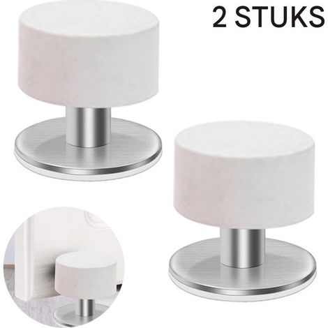2-teiliges Türstopper-Set aus Edelstahl und Gummi, geräuscharm, für Innen- und Außentüren, weiß (1/5)
