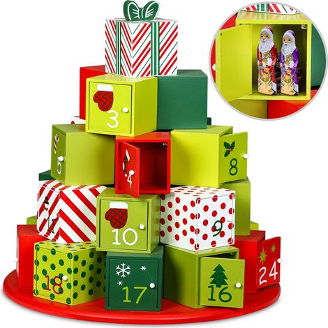 Spielwerk Traditional Wooden Christmas Advent Calendar Reusable Xmas Countdown Advent Calendar Round XL