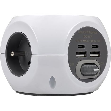 SIMON COMBIBALL - Presa multipla con presa francese, multipla con presa USB, 8 prese di ricarica, ladro di prese con interruttore, ricarica wireless smartphone, colore bianco (1/4)
