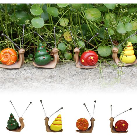 Figuras de caracoles en miniatura de colores – juego de 4, decoración de jardín, para uso interior y exterior, robustas y detalladas. (1/5)