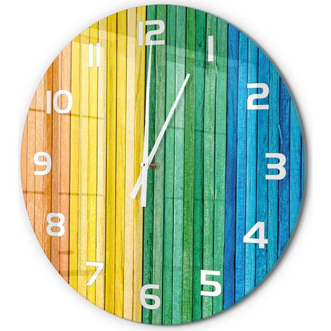 Horloge Murale Ronde Moderne en Verre Trempé Silencieuse Maison Bureau Rayures colorées fi 60 cm (1/5)