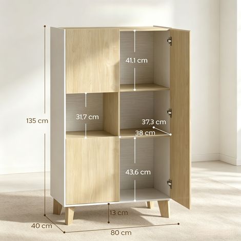 Meuble de rangement moderne de style buffet pour salon, avec 6 compartiments et portes d'armoire à fermeture amortie. (1/4)