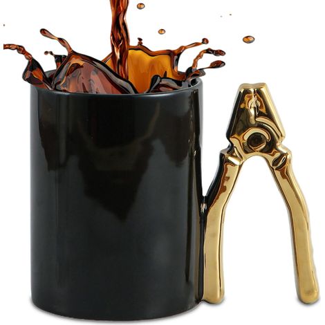 Mug Outil Drôle, Tasse à Café Créative, avec Manche Marteau ou Pince, Design Mécanique en Céramique Mug pour Bureau, Cadeau pour Homme, Collègue, Bricoleur 350 ml (Pinces en Dorées) (1/5)