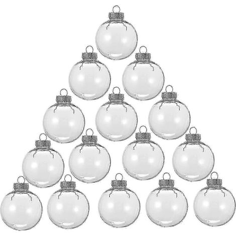 15 boules de Noël transparentes à remplir, en plastique, pour décorer votre sapin vous-même. Ornements ronds avec capuchon amovible. (1/5)