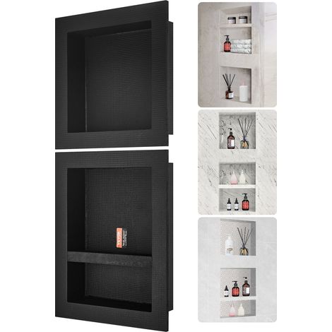 Niche de douche moderne prête à carreler 40,64x40,64cm et 40,64x50,8cm avec étagère triple pour rangement de savon noir (1/5)