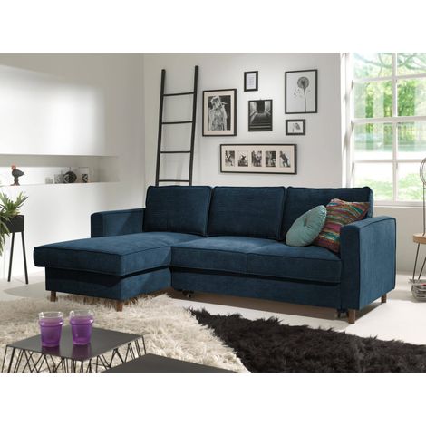 Jake - ecksofa mit schlaffunktion - mit bettkasten - 4-sitzer - aus velours - links - schieferblau (1/5)