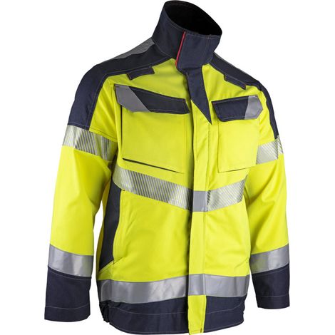 LMA – Veste de travail ATEX haute visibilité jaune fluo – Protection chaleur, flamme, soudure, chimique – Taille XXL – Multipoches, bandes rétro-réfléchissantes