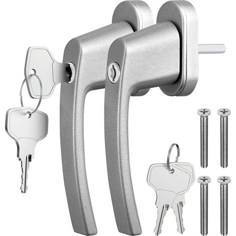 Poignée de Fenêtre avec Serrure en Aluminium - Sécurité Maison avec Clé - Gris - Protection pour Enfants et Personnes Âgées (1/5)