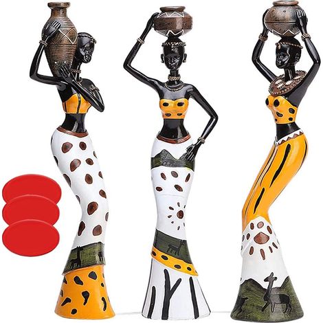 Lot de 3 figurines, sculpture en résine, décoration africaine, femme tribale, intérieur