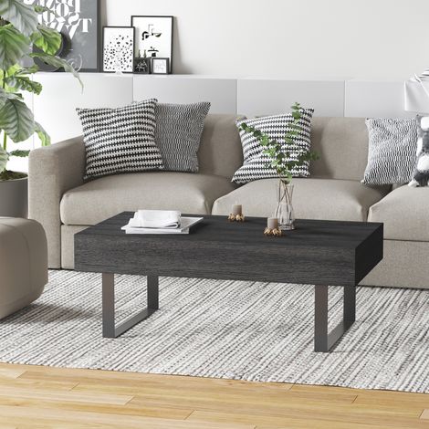 Mesa de centro moderna con cajón, mesa auxiliar con estructura metálica, mesa de centro para salón, 110 x 60 x 40 cm, gris oscuro