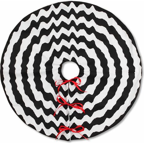 Arbre de Noël Jupe Épais Arbre De Noël Jupes Tapis pour Maison Vacances Nouvel An Décoration De Fête Noir et Blanc Vague 73cm