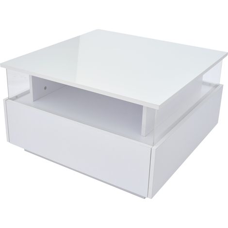 Tavolino da salotto HOMVRA 70 x 70 x 41 cm con LED, 2 cassetti e vano espositivo trasparente (1/5)