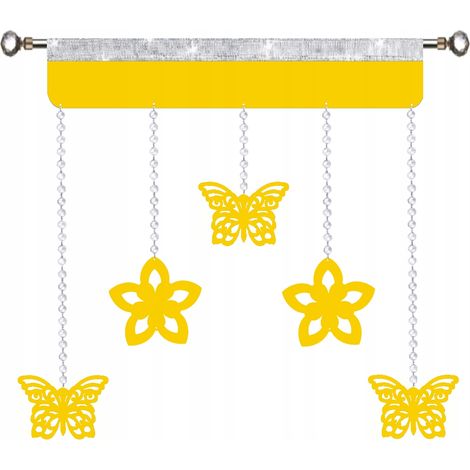 Tenda decorativa, ghirlanda di fiori primaverili, farfalle e pon-pon gialli, glamour, 90 cm