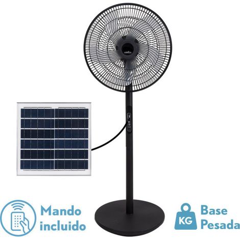 ABRILA - Ventilator DC RIALTO FAN -- Fuß Solar DC RIALTO Schwarze Farbe mit fünf Flügeln 3 einstellbare Geschwindigkeiten Inklusive einer Blende Solar Ausgestattet mit USB-Anschluss und Fernbedien
