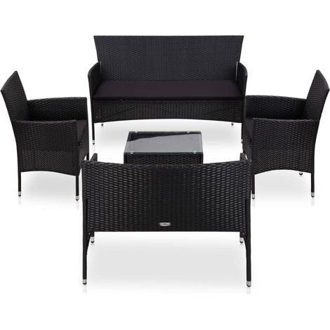 5-tlg. Garten-Lounge-Set mit Auflagen Poly Rattan Schwarz