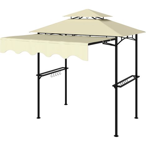 Pavillon de jardin avec barbecue 242x232x248 cm, double toiture, beige, hydrofuge et ignifugé (1/5)