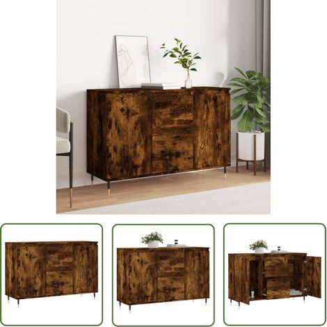 The Living Store Buffet chêne fumé 104x35x70 cm bois d'ingénierie - Buffet - Armoire - Meuble De Rangement - Commode - Mobilier (1/5)