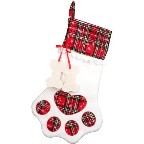 Chaussette De Noël Pour Chien - Forme Patte - Plaid Rouge Et Noir - En Polyester Doux - Idéal Décoration Cheminée Et Cadeaux - 1 Pièce (1/5)
