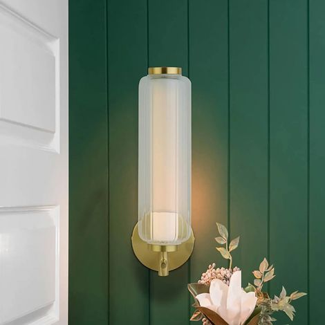 [NEUWERTIG] B-Ware Searchlight Wandleuchte Wandlampe Led Glaslampe Messingfarben Dimmbar Stahl Glas