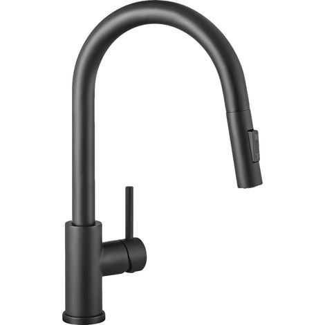 Grifo de cocina con caño extraíble, diseño ahorrador de agua, color negro. (1/2)