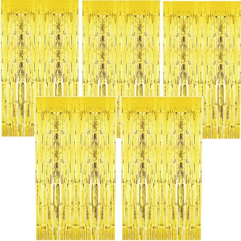 Lot de 5 Rideaux à Franges Métalliques Dorés (3,2x6,5 ft), Décoration Scintillante pour Fêtes et Photos (1/5)