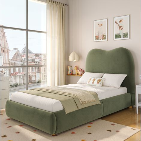 Letto imbottito verde in velluto per bambini 90 x 200 cm con contenitore idraulico e rete (1/5)