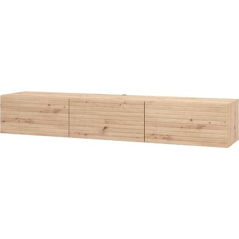 TV-Möbel Melazzo, 1 Regalboden, 3 Türen, Tür in Rillenoptik, 192x42x32h cm, Braun, Eiche mit Knoten