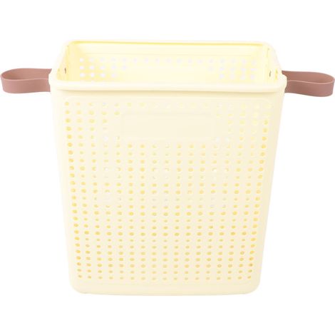 Panier à linge fin et pliable, gain de place, robuste en plastique PP, pour coin de salle de bain, blanc crème, sans roulettes.