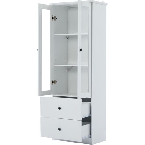 Vitrina LED blanca mate de 165 cm con 2 cajones, vidrio templado y USB HOMVRA (1/5)