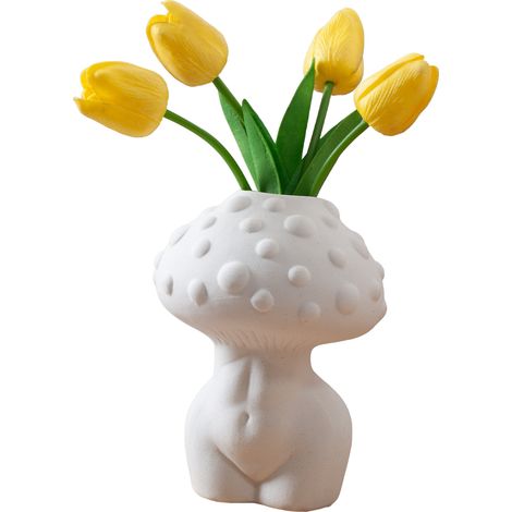 Keramikvase in Pilzform, Dekoration mit menschlicher Silhouette, wasserfest, für Hydrokultur geeignet, 1 Stück (1/5)