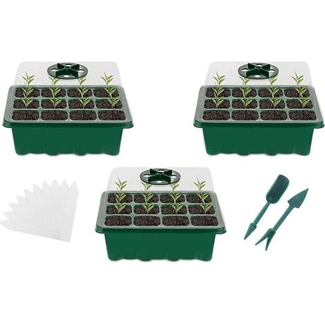 Mini Serre Intérieure 3 Pièces avec 12 Cellules Plateaux de Culture Couvercle Germination Graines Durable (1/4)