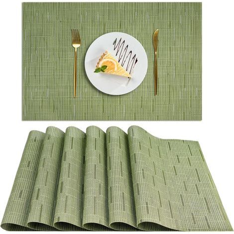 Juego de 6 manteles individuales de lino, resistentes al calor, antideslizantes y lavables, ideales para la cocina y el comedor, color verde, 30x45 cm. (1/5)