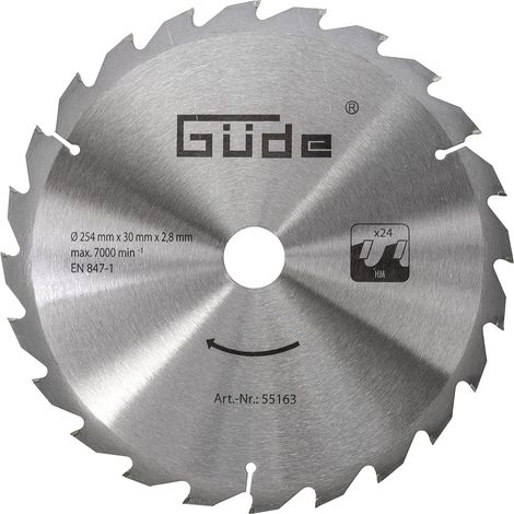 Lame de scie à bois HM 254 x 30 x 24Z (en carbure de tungstène, 25,4 cm de diamètre, alésage de lame de scie 3 cm, 24 dents, épaisseur de lame de 1,8 mm, pour coupes max. jusqu'à 7000 (1/5)