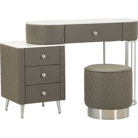 Toeletta Tafrao, Mobile da Trucco 4 Cassetti, Finitura Simil Pelle Trapuntata con Dettagli Argento, top Effetto Marmo, 120x40x75h cm Bianco Marmo