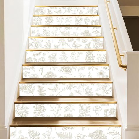 Lot de 15 autocollant pour Contremarches D'Escalier Motif Fleurs Délicates Facile à Décoller et à Coller. Décoration Murale Créative pour Escaliers Idéale pour la Maison Ou L'Hôtel. 18x100cm (1/5)