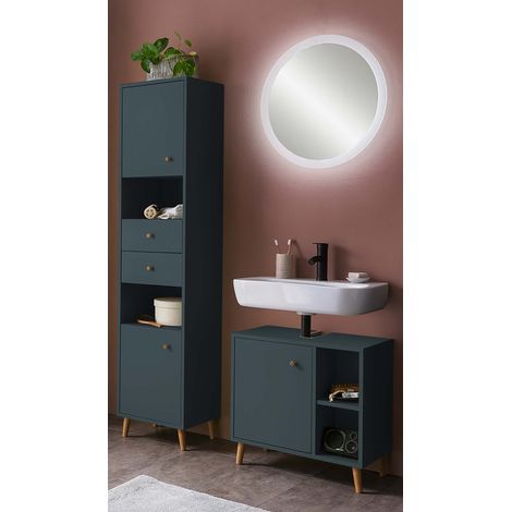 Bad Waschplatz Set inkl. LED Spiegel BELFORT-80 in blau,B/H/T ca. 115,5/177,3/33,1 cm (1/5)