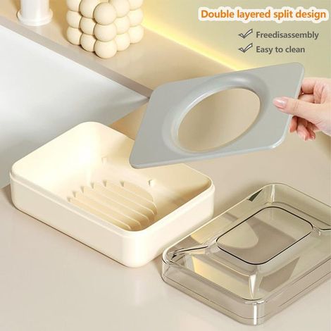 Jabonera de doble capa con tapa, impermeable y a prueba de fugas, ideal para viajes, el hogar, el baño, excursiones y otras ocasiones.