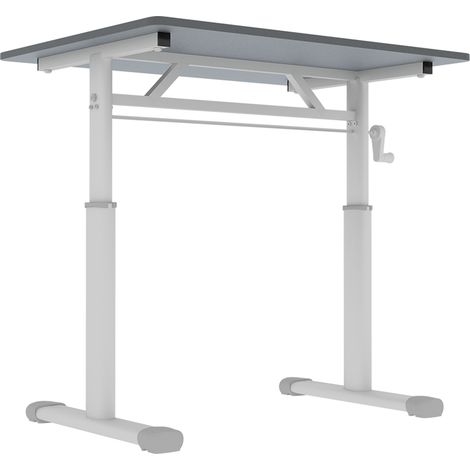 Escritorio de estudio ajustable con manivela 80 x 60 cm gris metal y madera HOMVRA (1/5)